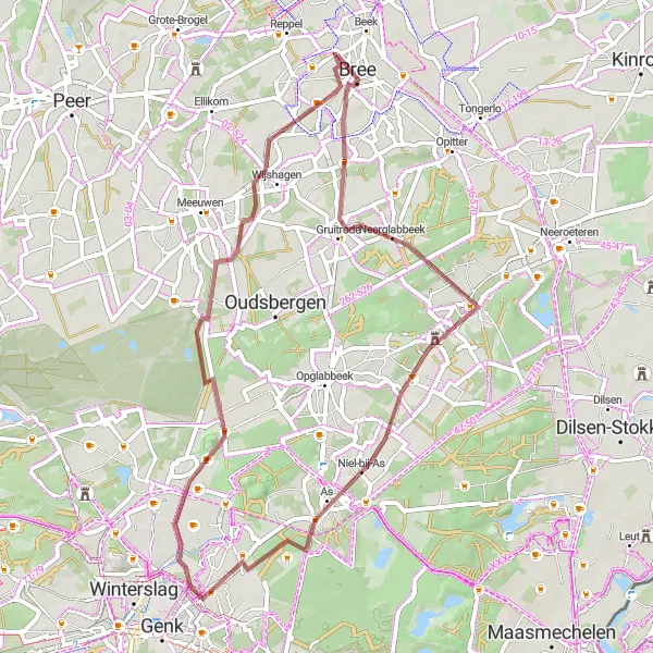Miniature de la carte de l'inspiration cycliste "Tour unique autour de Beek" dans la Prov. Limburg (BE), Belgium. Générée par le planificateur d'itinéraire cycliste Tarmacs.app