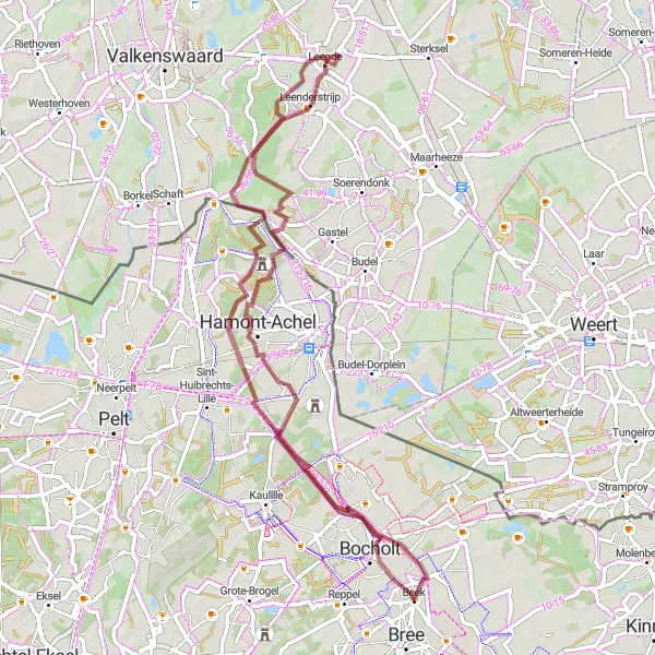 Map miniature of "Rural Escape: Veldhoven to Bocholt" cycling inspiration in Prov. Limburg (BE), Belgium. Generated by Tarmacs.app cycling route planner