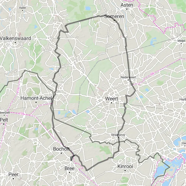 Map miniature of "Gastel to 't Hasselt Loop - Road Cycling Route" cycling inspiration in Prov. Limburg (BE), Belgium. Generated by Tarmacs.app cycling route planner