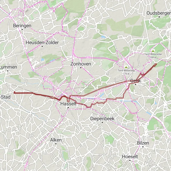 Miniatuurkaart van de fietsinspiratie "Ontdek de Steenkoolmijn van Waterschei" in Prov. Limburg (BE), Belgium. Gemaakt door de Tarmacs.app fietsrouteplanner