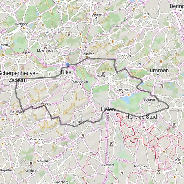 Miniatuurkaart van de fietsinspiratie "Rondje Kaggevinne" in Prov. Limburg (BE), Belgium. Gemaakt door de Tarmacs.app fietsrouteplanner