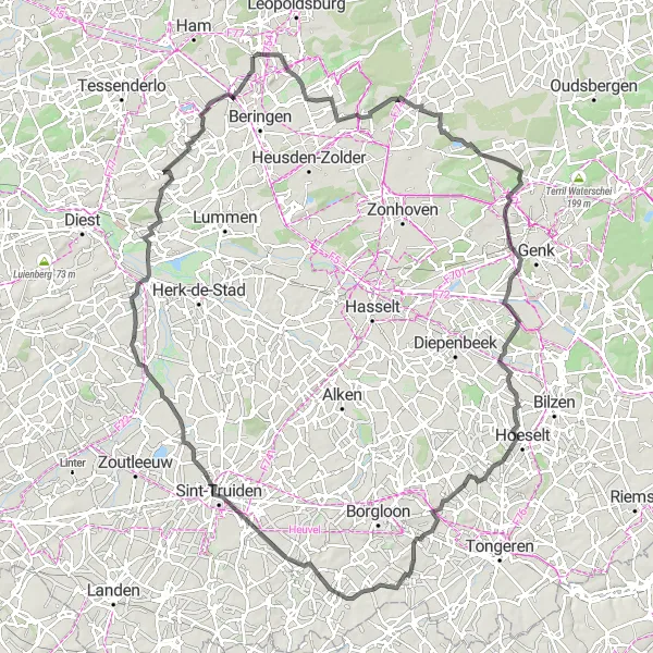 Miniatuurkaart van de fietsinspiratie "Wegroute Terril Zolder - Uitkijktoren" in Prov. Limburg (BE), Belgium. Gemaakt door de Tarmacs.app fietsrouteplanner