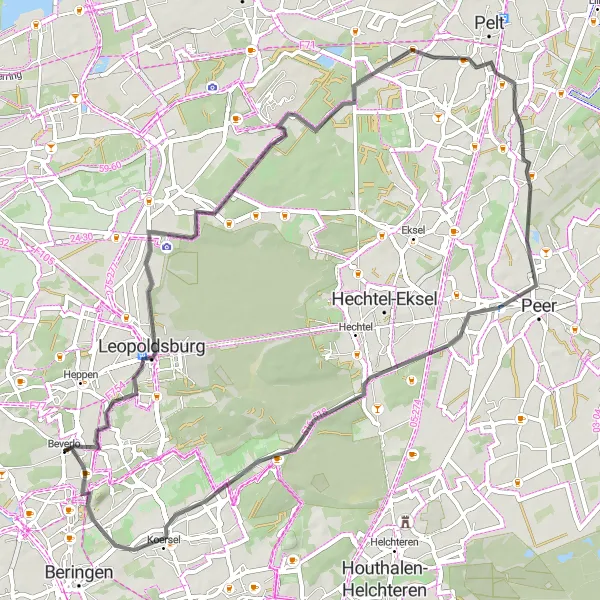 Map miniature of "Leopoldsburg Loop" cycling inspiration in Prov. Limburg (BE), Belgium. Generated by Tarmacs.app cycling route planner