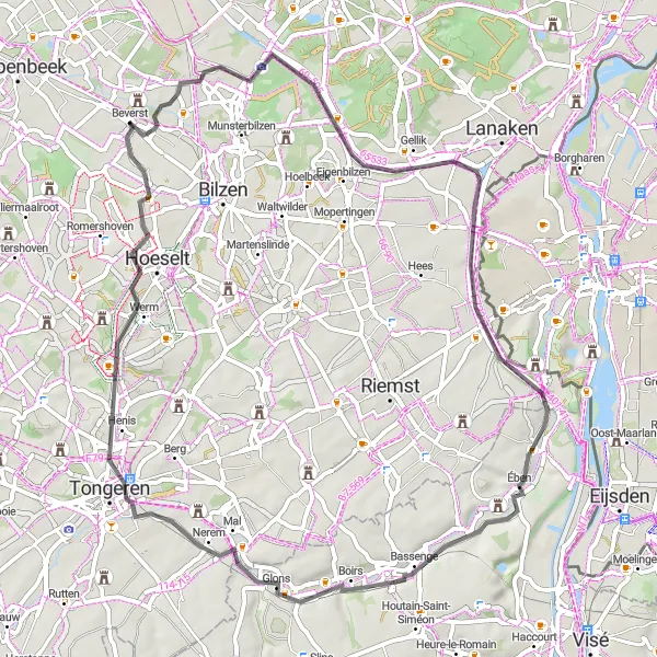 Map miniature of "The Historic Trail" cycling inspiration in Prov. Limburg (BE), Belgium. Generated by Tarmacs.app cycling route planner