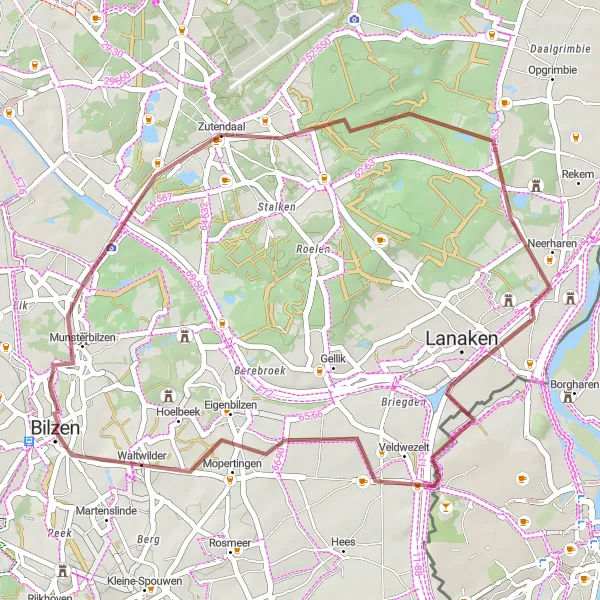 Map miniature of "Hesselsberg and Waltwilder Gravel Loop" cycling inspiration in Prov. Limburg (BE), Belgium. Generated by Tarmacs.app cycling route planner