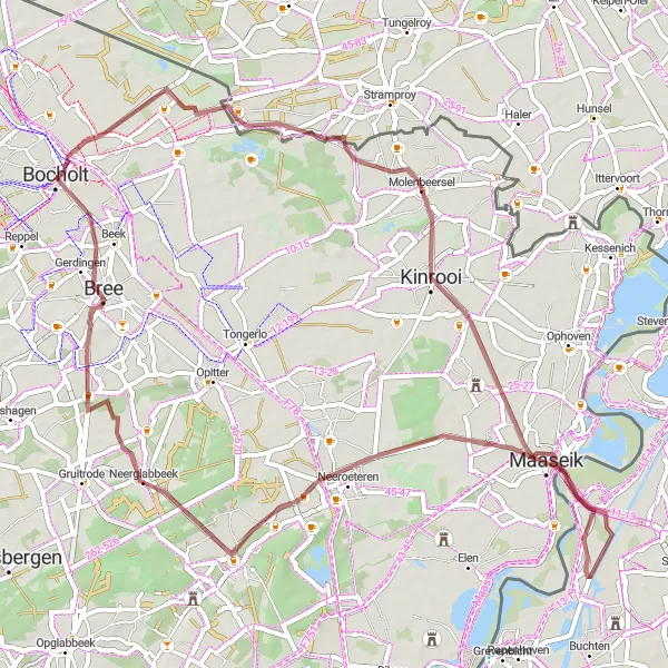 Karten-Miniaturansicht der Radinspiration "Bocholt Schotterwegtour" in Prov. Limburg (BE), Belgium. Erstellt vom Tarmacs.app-Routenplaner für Radtouren