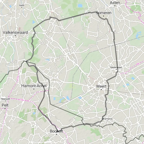 Map miniature of "Bocholt Scenic Road Loop" cycling inspiration in Prov. Limburg (BE), Belgium. Generated by Tarmacs.app cycling route planner