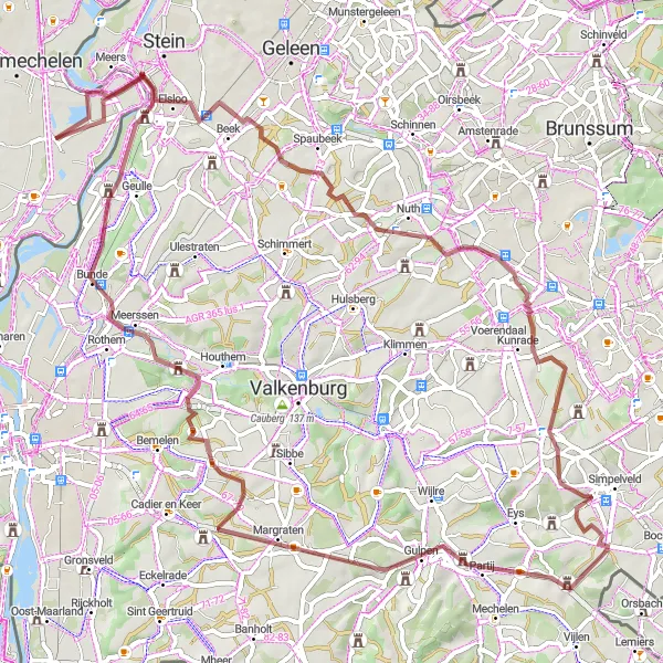 Map miniature of "Kotem-Geulhem gravel cycling route" cycling inspiration in Prov. Limburg (BE), Belgium. Generated by Tarmacs.app cycling route planner