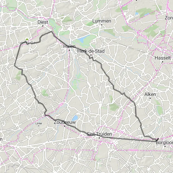 Miniatuurkaart van de fietsinspiratie "Wegroute naar Zoutleeuw en Halen" in Prov. Limburg (BE), Belgium. Gemaakt door de Tarmacs.app fietsrouteplanner