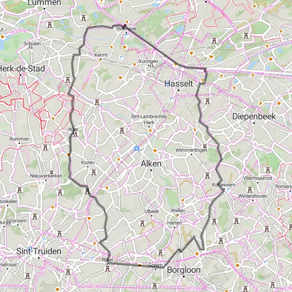 Miniature de la carte de l'inspiration cycliste "Tour de la Vallée Fruière" dans la Prov. Limburg (BE), Belgium. Générée par le planificateur d'itinéraire cycliste Tarmacs.app