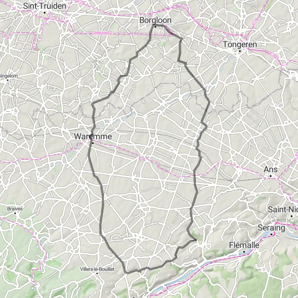 Map miniature of "Road Adventure from Borgloon" cycling inspiration in Prov. Limburg (BE), Belgium. Generated by Tarmacs.app cycling route planner