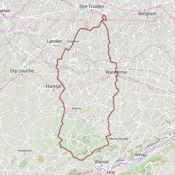 Miniatuurkaart van de fietsinspiratie "Gravelroute door Gingelom en Aalst" in Prov. Limburg (BE), Belgium. Gemaakt door de Tarmacs.app fietsrouteplanner