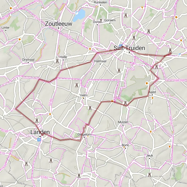 Karten-Miniaturansicht der Radinspiration "Rund um Brustem und Umgebung" in Prov. Limburg (BE), Belgium. Erstellt vom Tarmacs.app-Routenplaner für Radtouren