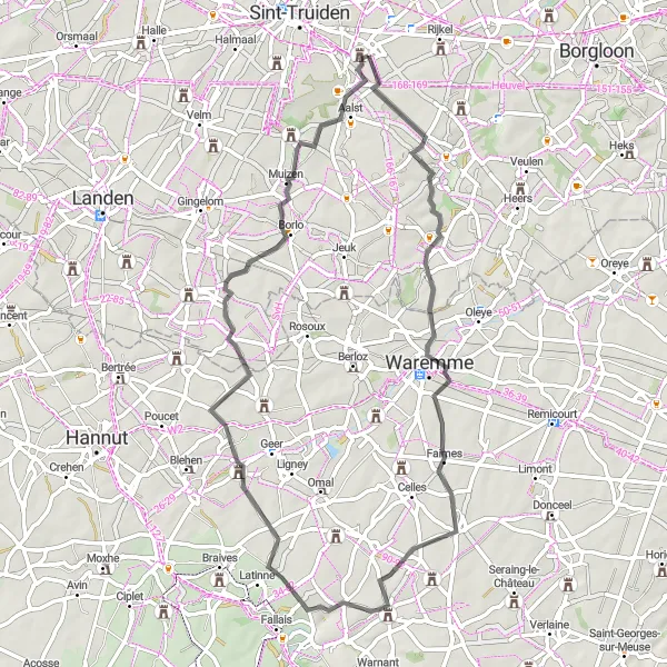 Map miniature of "The Road to Brustem" cycling inspiration in Prov. Limburg (BE), Belgium. Generated by Tarmacs.app cycling route planner