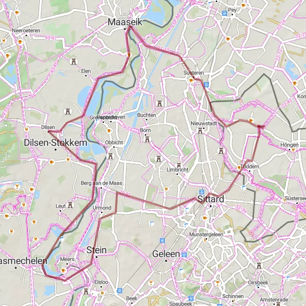 Miniature de la carte de l'inspiration cycliste "Circuit de Gravel autour de Dilsen" dans la Prov. Limburg (BE), Belgium. Générée par le planificateur d'itinéraire cycliste Tarmacs.app