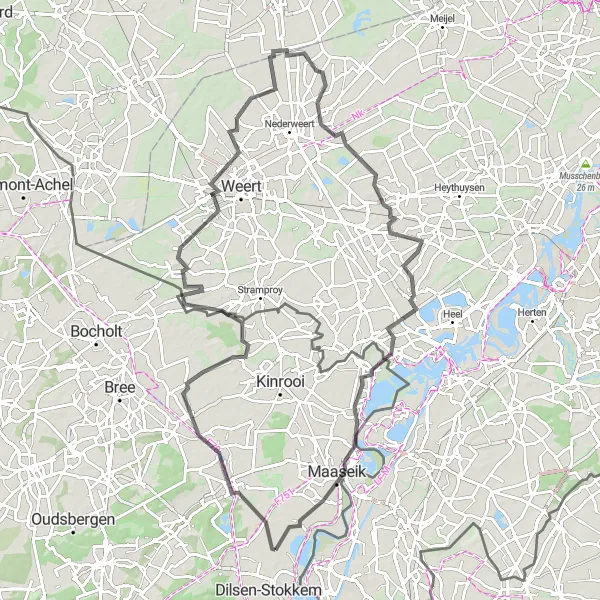 Miniatuurkaart van de fietsinspiratie "Neeroeteren en Thorn Fietsroute" in Prov. Limburg (BE), Belgium. Gemaakt door de Tarmacs.app fietsrouteplanner