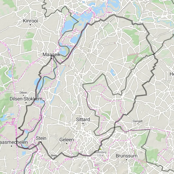 Map miniature of "The Majestic Maas and the Challenging Climb" cycling inspiration in Prov. Limburg (BE), Belgium. Generated by Tarmacs.app cycling route planner