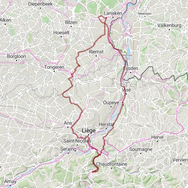 Map miniature of "Gravel Route in Gellik and Surrounding Area" cycling inspiration in Prov. Limburg (BE), Belgium. Generated by Tarmacs.app cycling route planner