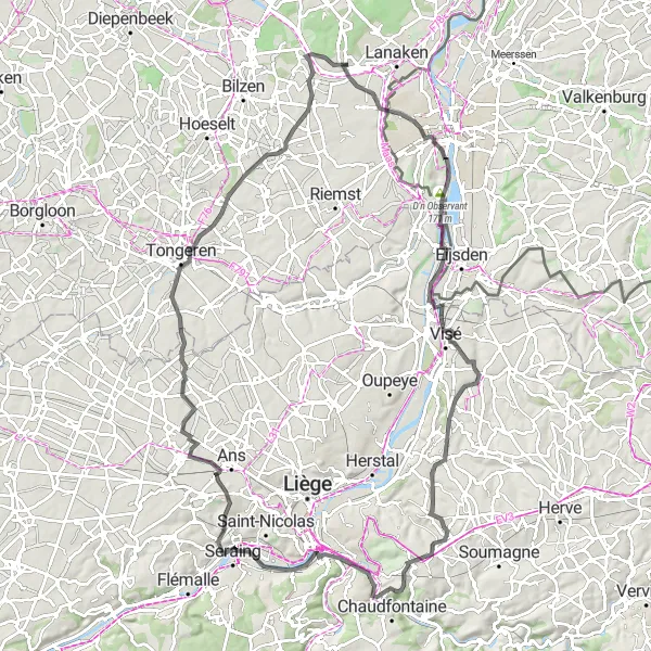 Map miniature of "Sint-Pietersberg Adventure" cycling inspiration in Prov. Limburg (BE), Belgium. Generated by Tarmacs.app cycling route planner