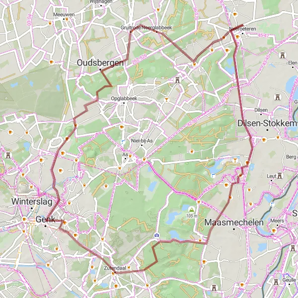 Karten-Miniaturansicht der Radinspiration "Gravel-Abenteuer durch Zwartberg und Zutendaal" in Prov. Limburg (BE), Belgium. Erstellt vom Tarmacs.app-Routenplaner für Radtouren
