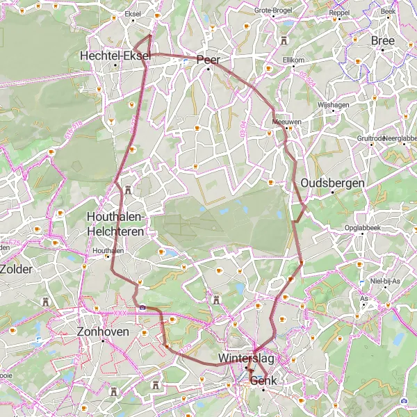 Miniatuurkaart van de fietsinspiratie "Gravelroute langs Helchteren en Peer" in Prov. Limburg (BE), Belgium. Gemaakt door de Tarmacs.app fietsrouteplanner