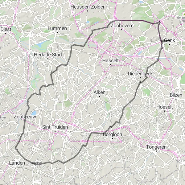 Karten-Miniaturansicht der Radinspiration "Kulturelle Entdeckungen auf dem Fahrrad" in Prov. Limburg (BE), Belgium. Erstellt vom Tarmacs.app-Routenplaner für Radtouren