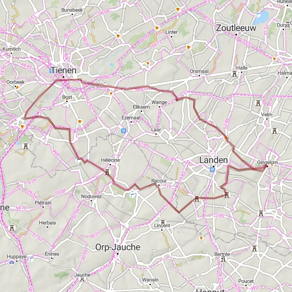 Map miniature of "Waasmont Heritage Ride" cycling inspiration in Prov. Limburg (BE), Belgium. Generated by Tarmacs.app cycling route planner