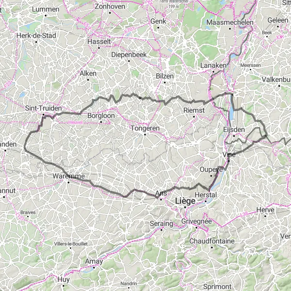Map miniature of "Limburg Road Adventure" cycling inspiration in Prov. Limburg (BE), Belgium. Generated by Tarmacs.app cycling route planner