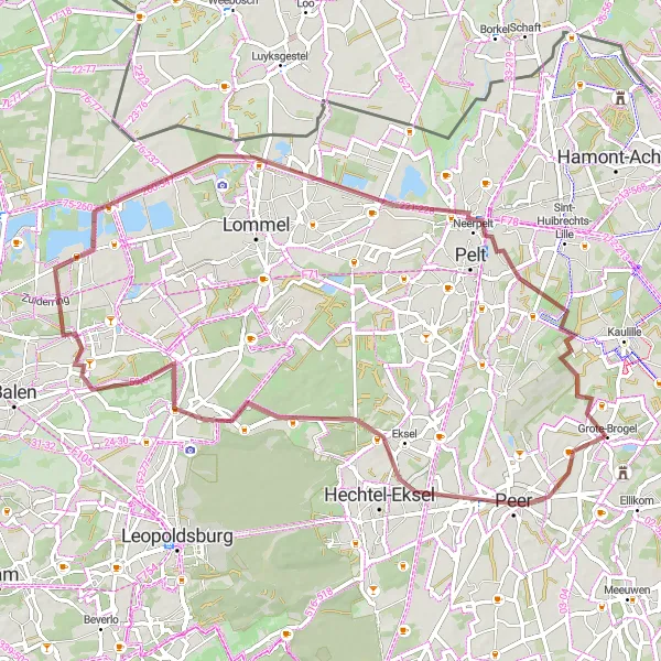 Map miniature of "Brogel - Kerkhoven Gravel Route" cycling inspiration in Prov. Limburg (BE), Belgium. Generated by Tarmacs.app cycling route planner