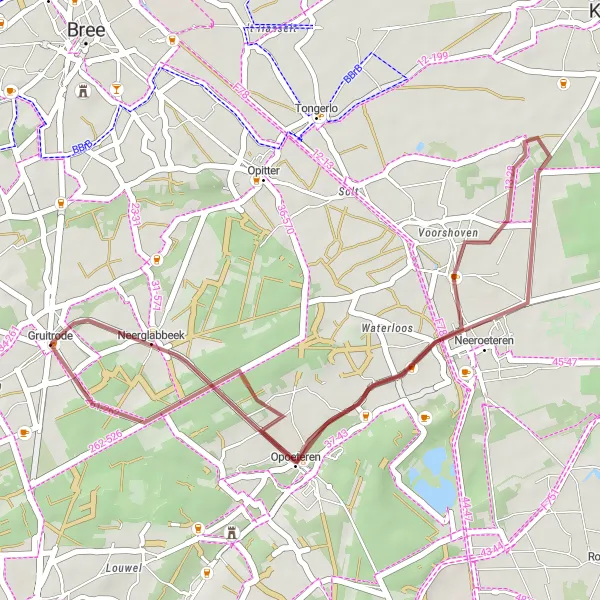 Map miniature of "Gravel Adventure Around Gruitrode" cycling inspiration in Prov. Limburg (BE), Belgium. Generated by Tarmacs.app cycling route planner