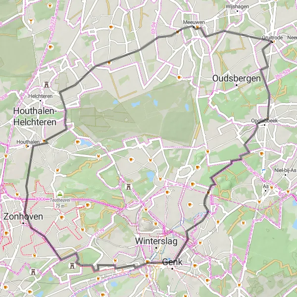 Map miniature of "Gruitrode Loop" cycling inspiration in Prov. Limburg (BE), Belgium. Generated by Tarmacs.app cycling route planner