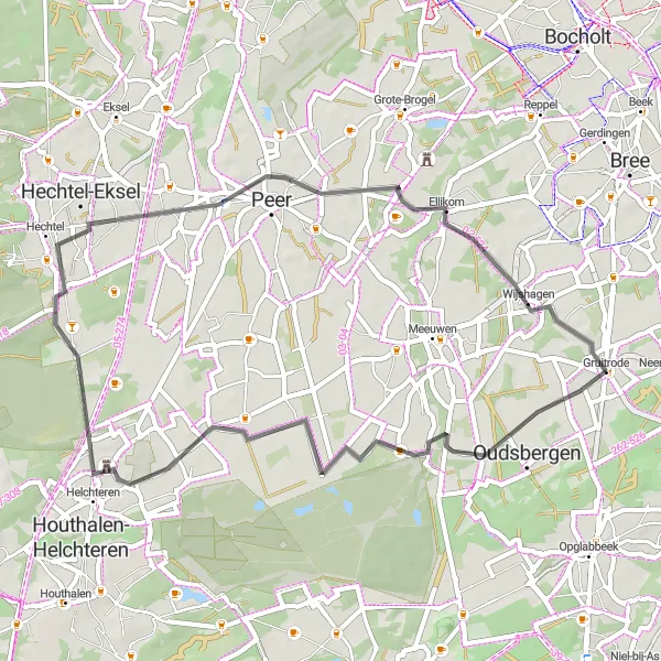 Miniature de la carte de l'inspiration cycliste "Le Tour des Châteaux de Limbourg" dans la Prov. Limburg (BE), Belgium. Générée par le planificateur d'itinéraire cycliste Tarmacs.app