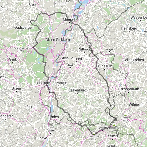 Karten-Miniaturansicht der Radinspiration "Herausfordernde Rundtour durch Bingelrade und Dorne" in Prov. Limburg (BE), Belgium. Erstellt vom Tarmacs.app-Routenplaner für Radtouren