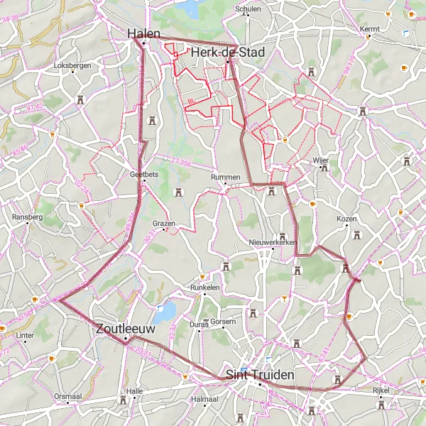 Map miniature of "Halen Gravel Adventure" cycling inspiration in Prov. Limburg (BE), Belgium. Generated by Tarmacs.app cycling route planner