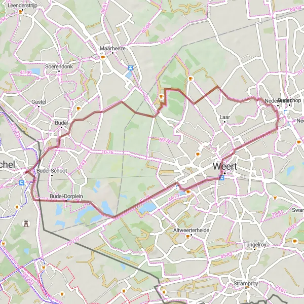 Karten-Miniaturansicht der Radinspiration "Rundfahrt von Hamont nach Budel-Dorplein" in Prov. Limburg (BE), Belgium. Erstellt vom Tarmacs.app-Routenplaner für Radtouren