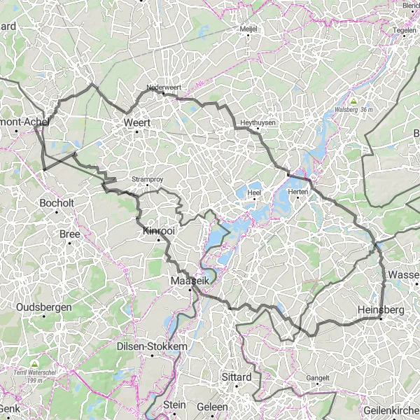 Map miniature of "Hamont-Boeket-Horn-Heinsberg-Am Himmelsgärtchen-Dieteren-Gremelslo-Lozen-Hamont" cycling inspiration in Prov. Limburg (BE), Belgium. Generated by Tarmacs.app cycling route planner