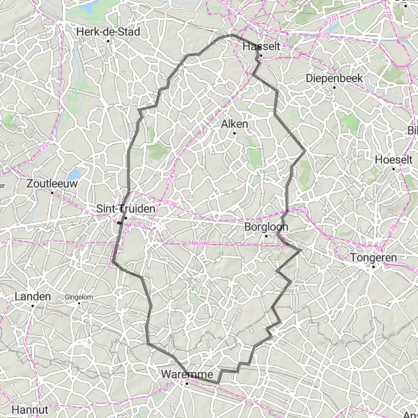 Map miniature of "Spectacular Road Cycling Loop in Limburg" cycling inspiration in Prov. Limburg (BE), Belgium. Generated by Tarmacs.app cycling route planner