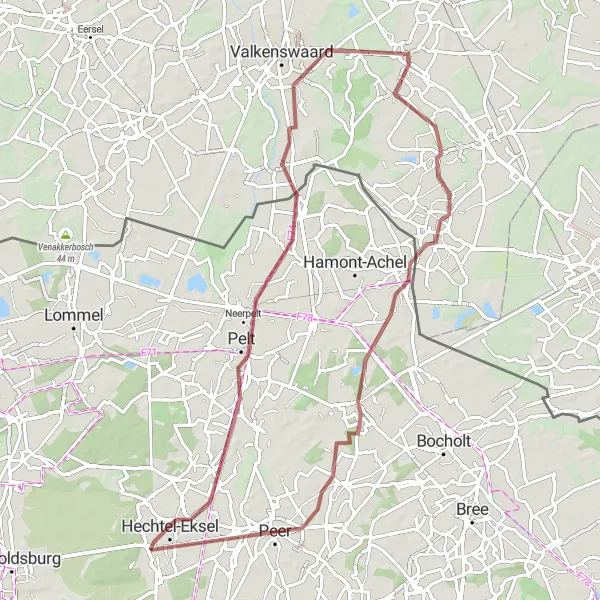 Map miniature of "Gravel Adventure: Hechtel-Eksel to Wijchmaal Route" cycling inspiration in Prov. Limburg (BE), Belgium. Generated by Tarmacs.app cycling route planner