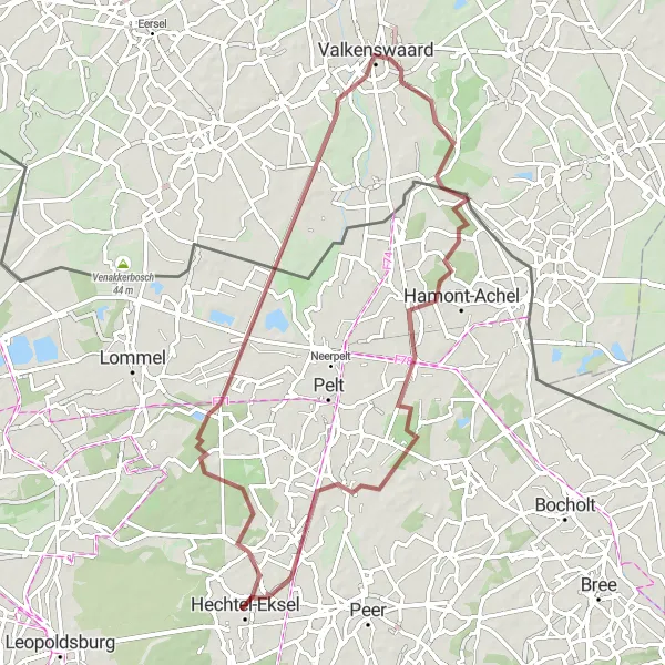 Karten-Miniaturansicht der Radinspiration "Gravelrundweg um Hechtel-Eksel, De Kolonie, Valkenswaard und Sint-Huibrechts-Lille" in Prov. Limburg (BE), Belgium. Erstellt vom Tarmacs.app-Routenplaner für Radtouren