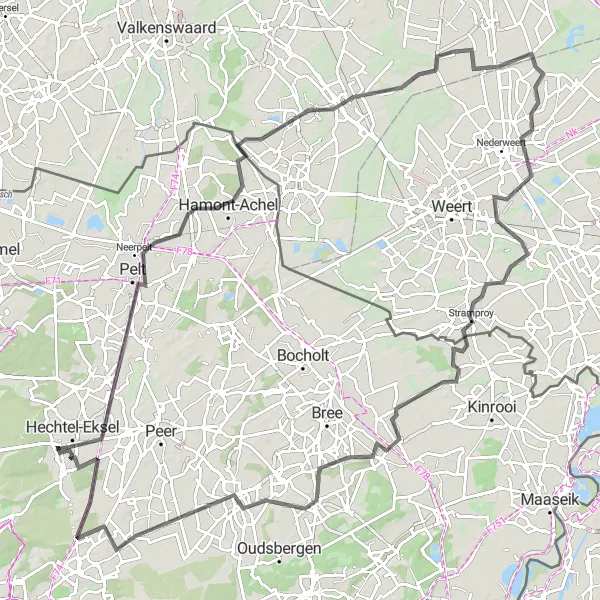 Map miniature of "Hechtel-Eksel to Wauberg Loop" cycling inspiration in Prov. Limburg (BE), Belgium. Generated by Tarmacs.app cycling route planner