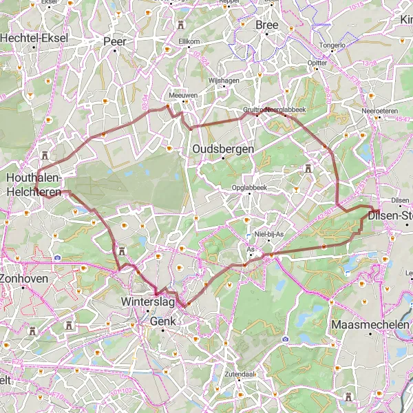 Miniatuurkaart van de fietsinspiratie "Avontuurlijke route van Helchteren naar Laak" in Prov. Limburg (BE), Belgium. Gemaakt door de Tarmacs.app fietsrouteplanner