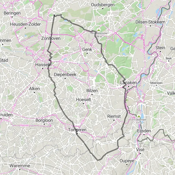 Map miniature of "Rural Landmarks" cycling inspiration in Prov. Limburg (BE), Belgium. Generated by Tarmacs.app cycling route planner