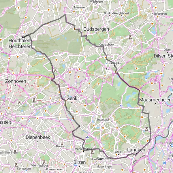 Map miniature of "A Journey Through Heritage" cycling inspiration in Prov. Limburg (BE), Belgium. Generated by Tarmacs.app cycling route planner