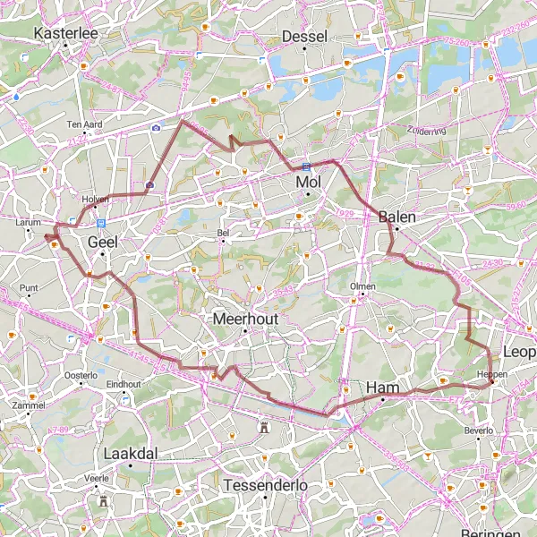 Map miniature of "Gravel Escape" cycling inspiration in Prov. Limburg (BE), Belgium. Generated by Tarmacs.app cycling route planner