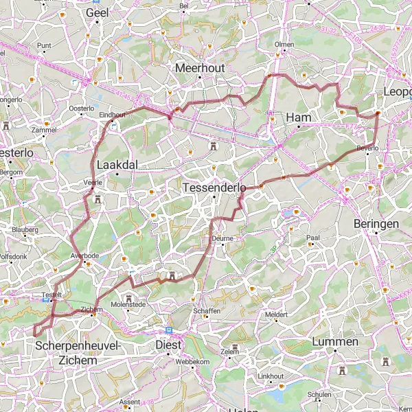 Karten-Miniaturansicht der Radinspiration "Die grüne Weite von Heppen" in Prov. Limburg (BE), Belgium. Erstellt vom Tarmacs.app-Routenplaner für Radtouren