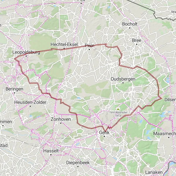 Miniatuurkaart van de fietsinspiratie "Gravelavontuur door Limburgse Natuur" in Prov. Limburg (BE), Belgium. Gemaakt door de Tarmacs.app fietsrouteplanner
