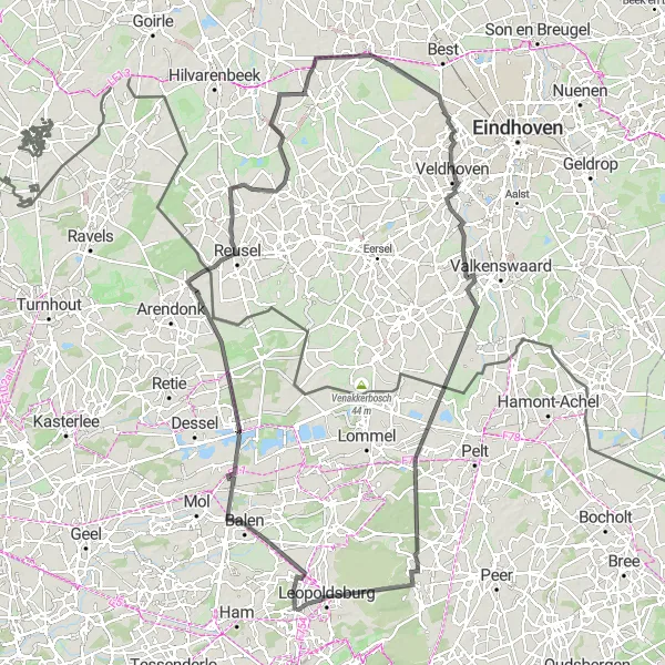 Karten-Miniaturansicht der Radinspiration "Roadtrip durch die belgische Landschaft auf 124 km" in Prov. Limburg (BE), Belgium. Erstellt vom Tarmacs.app-Routenplaner für Radtouren