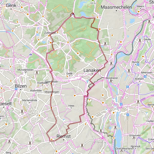 Map miniature of "Rosmeer - Cycling through the Heathland Gravel Loop" cycling inspiration in Prov. Limburg (BE), Belgium. Generated by Tarmacs.app cycling route planner