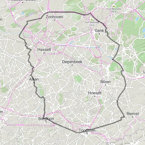 Miniature de la carte de l'inspiration cycliste "Parcours historique de Loon" dans la Prov. Limburg (BE), Belgium. Générée par le planificateur d'itinéraire cycliste Tarmacs.app