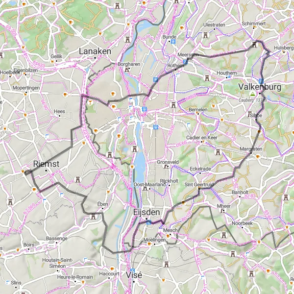 Karten-Miniaturansicht der Radinspiration "Radtour in der Nähe von Herderen: Riemst nach Côte de Hallembaye" in Prov. Limburg (BE), Belgium. Erstellt vom Tarmacs.app-Routenplaner für Radtouren